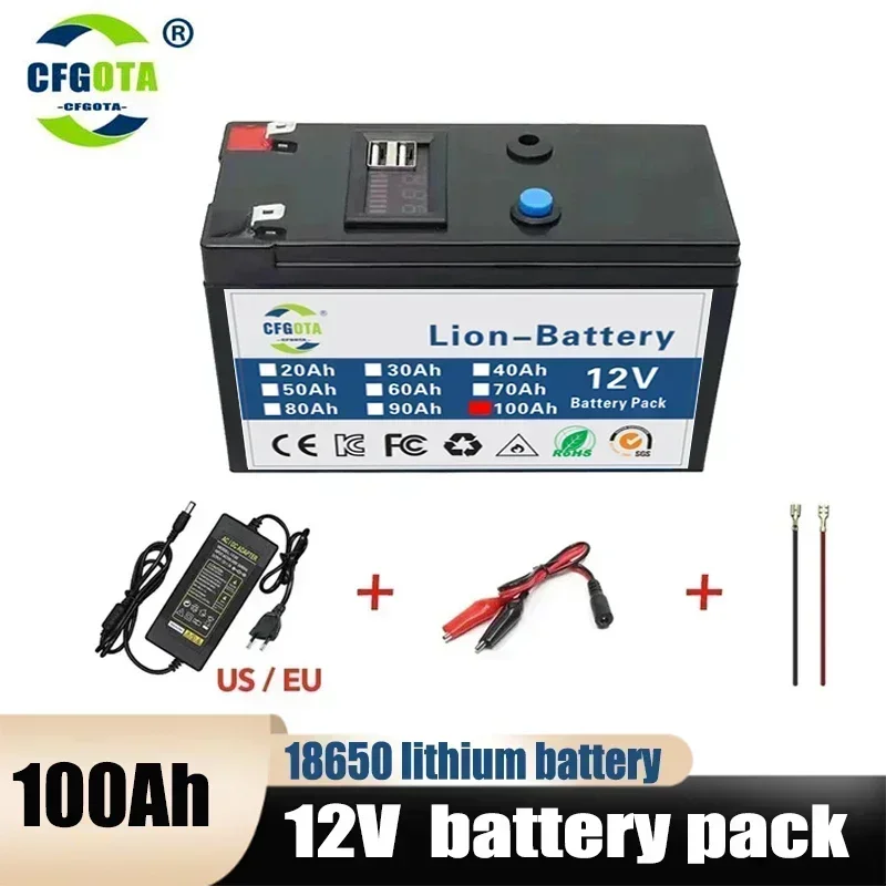 New 12V 100Ah lithium Battery Pack Lithium Iron Phosphate Batteries Built-in BMS For Solar Boat+12.6V Charger