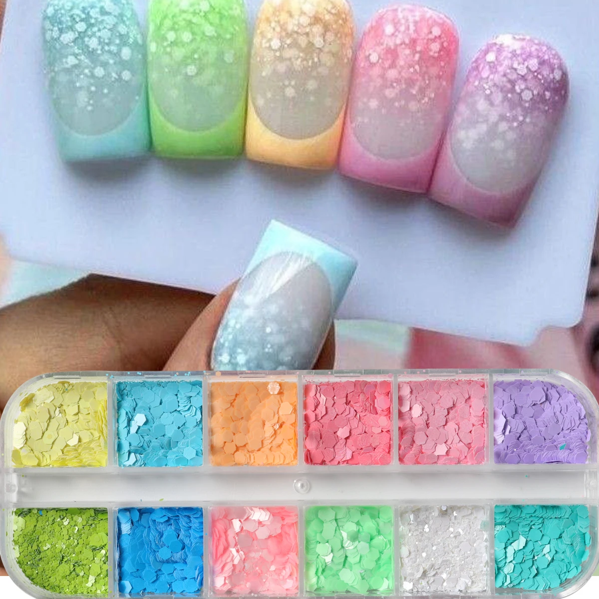12 Grids Mermaid Hexagon Nail Art Glitter Sequins Candy Color Holographic Spangles Sparkly Flakes Paillette Dopamine Charm Decor