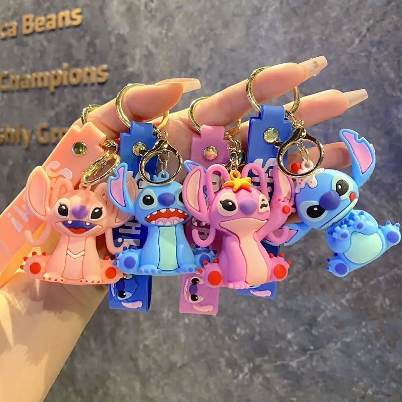 Venta al por mayor de juguetes Lilo & Stitch, llavero de punto de Anime, mochila, colgante, llavero de muñeca, llavero de Ángel Kawaii, llavero bonito, regalo para niña