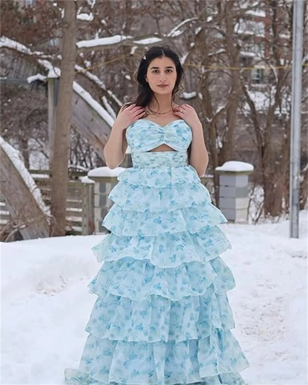 Robe de bal personnalisée à imprimé Floral, bretelles Spaghetti, longue, à plusieurs niveaux, en mousseline de soie, robes de soirée formelles, ligne A, robes de demoiselle d'honneur