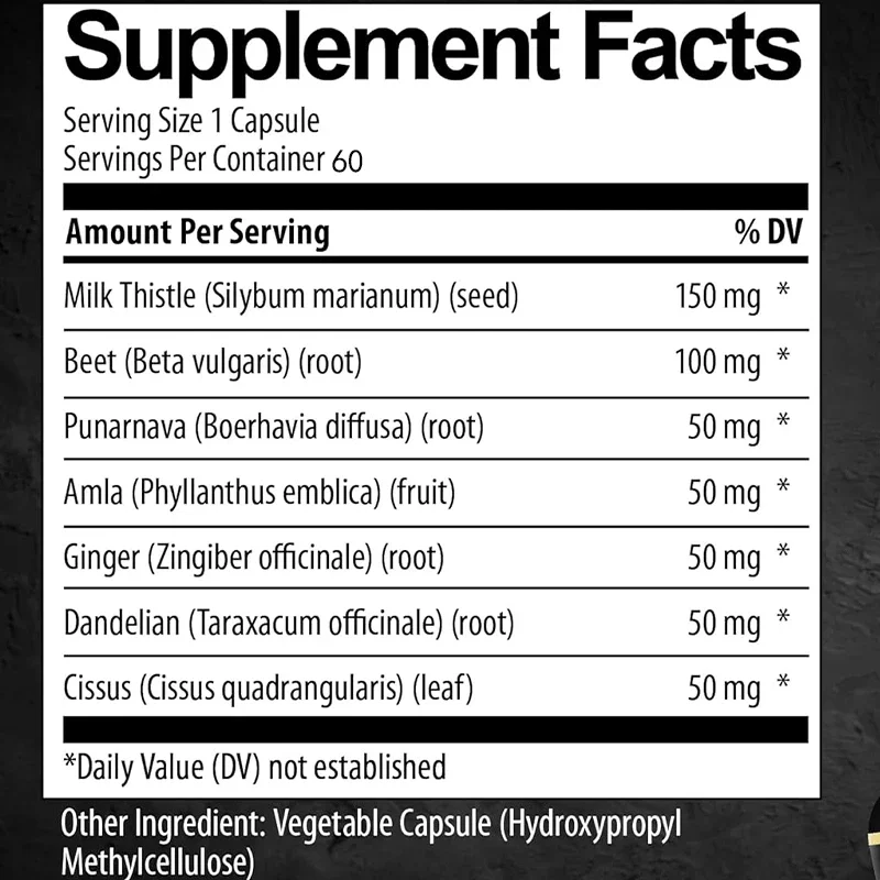 Milk Thistle Helps Maintain Liver Health. Contains Beetroot, Pananava, Turmeric, Dandelion, 60 Capsules