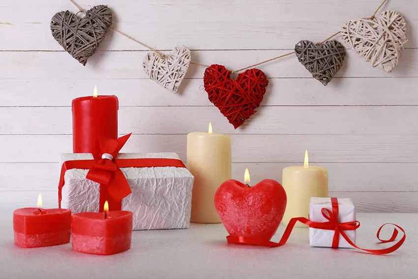 Interior Decor Backgrounds Valentine's Day Sofa Desk Gifts Box Love Candle Brick Wall Photographic Anniversary Party Backdrops