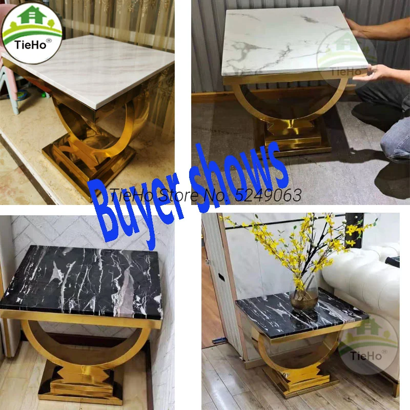 Modern Square Coffee Tables Sofa Corner Side Table Luxury Stainless Steel Base Marble Top Golden Silver Living Room Furniture