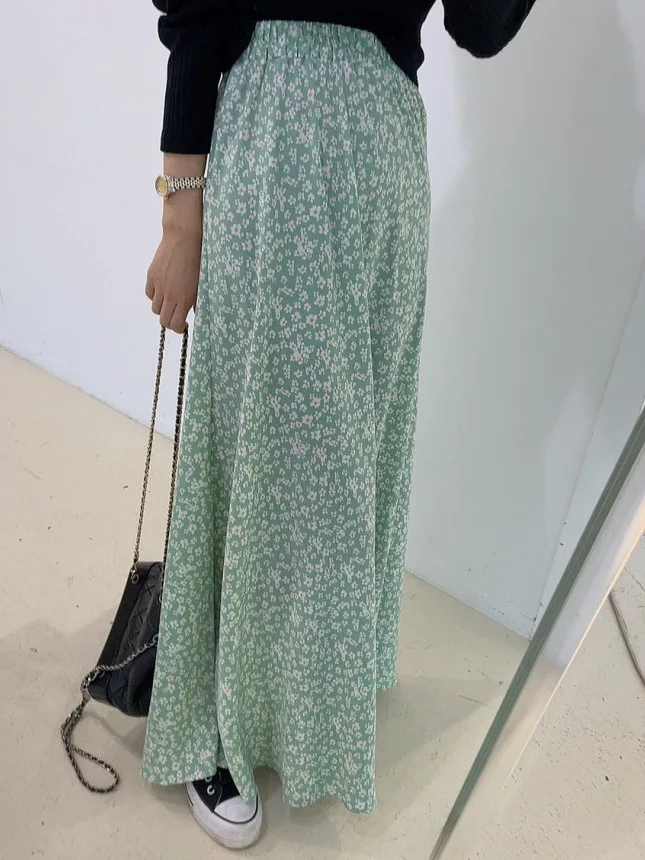 

Романтичная весенняя юбка макси с высокой талией, эластичная, утягивающая, с цветочным принтом, для женщин, повседневная, для работы, весна-осень