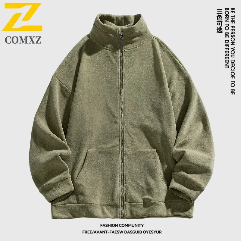 

COMXZ Мужская флисовая куртка из ягненка для приключений, высококачественное уличное термопальто с воротником-стойкой, легкое зимнее пальто для пешего туризма