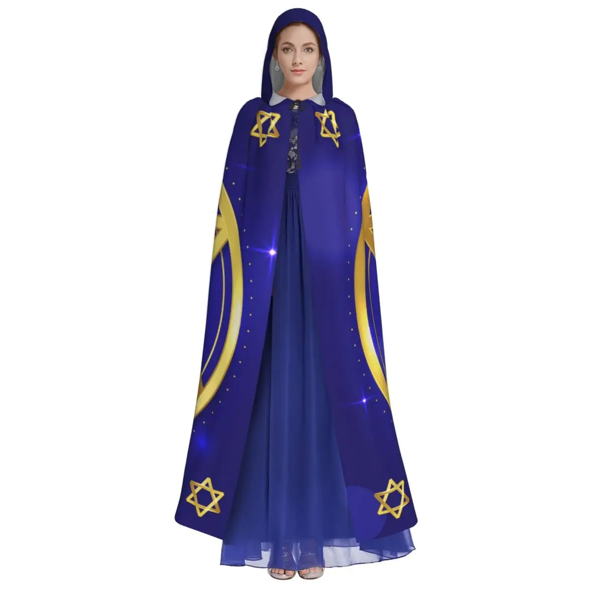 Cosplay Medieval Costumes Blue Golden Hanukkah Hooded Cloak Capes Long Robes Jackets Coat Carnival
