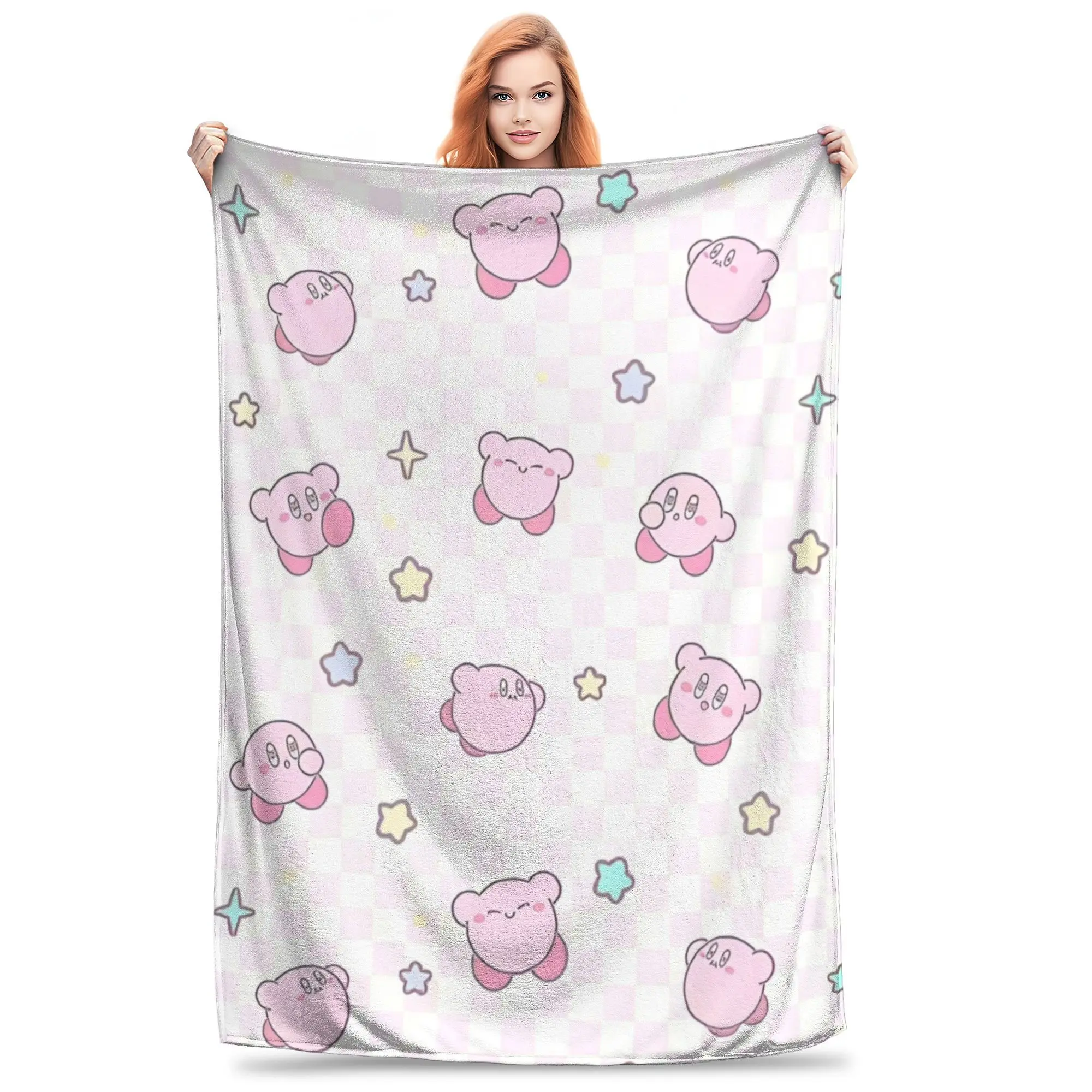 Cute Kawaii K-irby plaid Plush Blankets Cartoon Funny Throw Blankets for Bed Sofa Couch 200x150cm Rug Piece