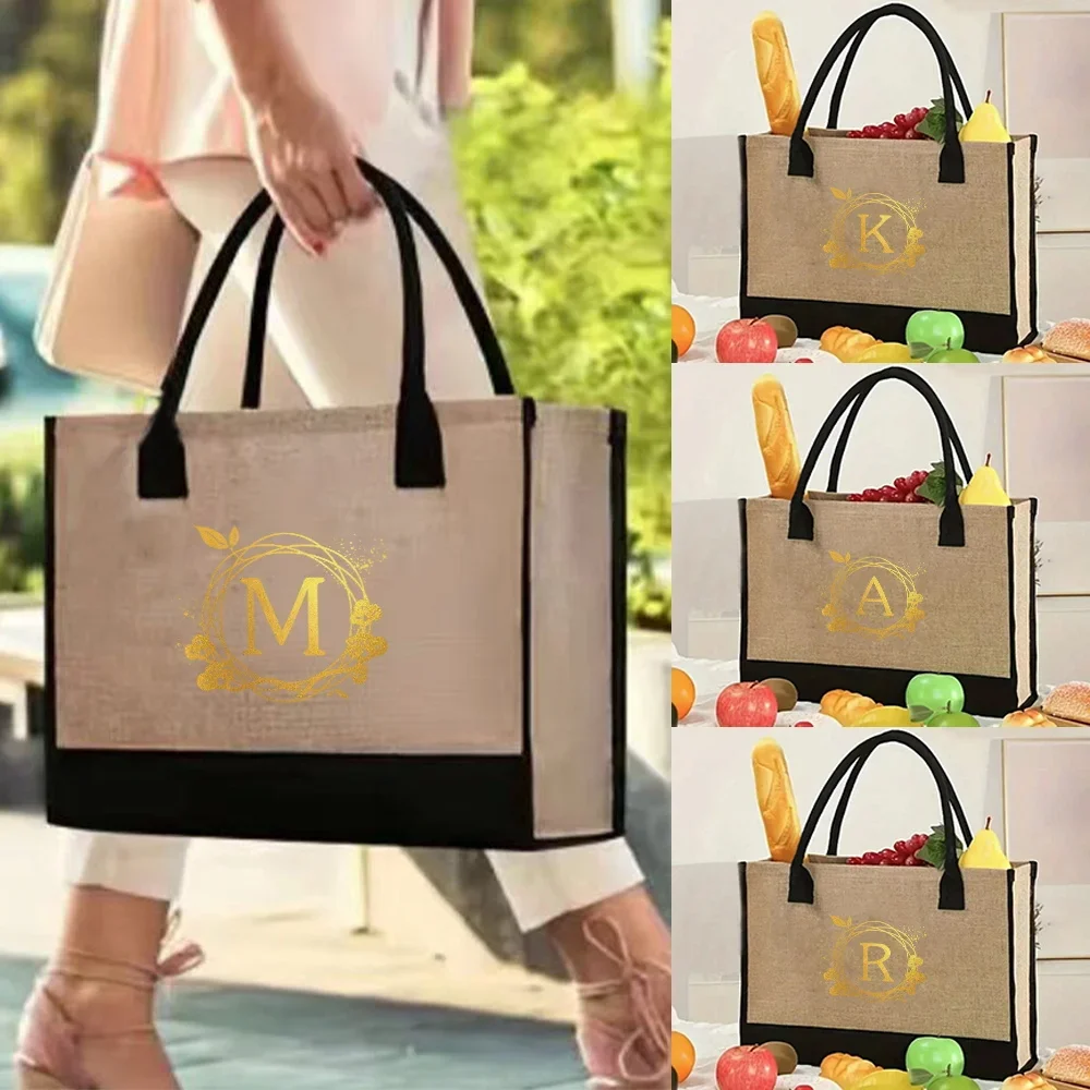 Tote Bag Fashion Jute Bag Portable Beach Shoulder Shopping Casual Beach Bags Large Capacity Handbag Printing Wreath Series