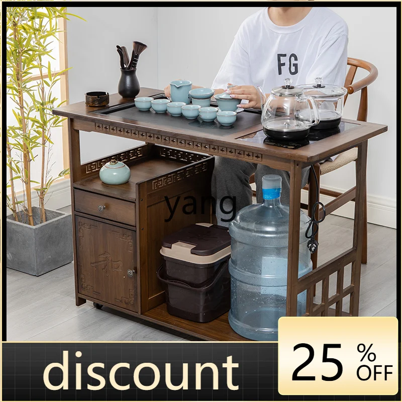 CXX light luxury mobile tea table tea table household bamboo and wood small tea cart