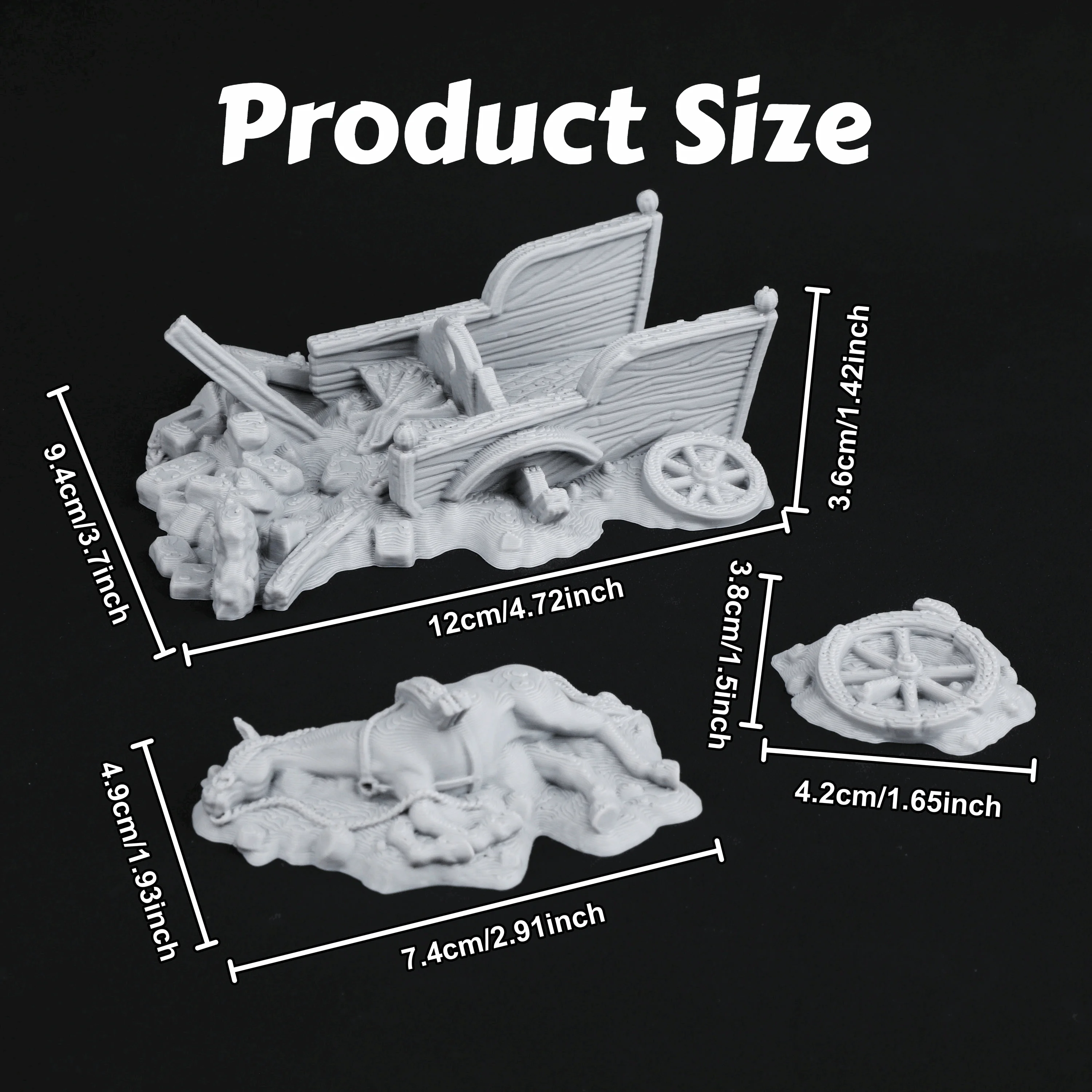 RPG Miniature Terrain Set - 3Pcs Broken Carriage & Horse for TTRPG, Building Accessories for Role Playing Game, Christmas Gift