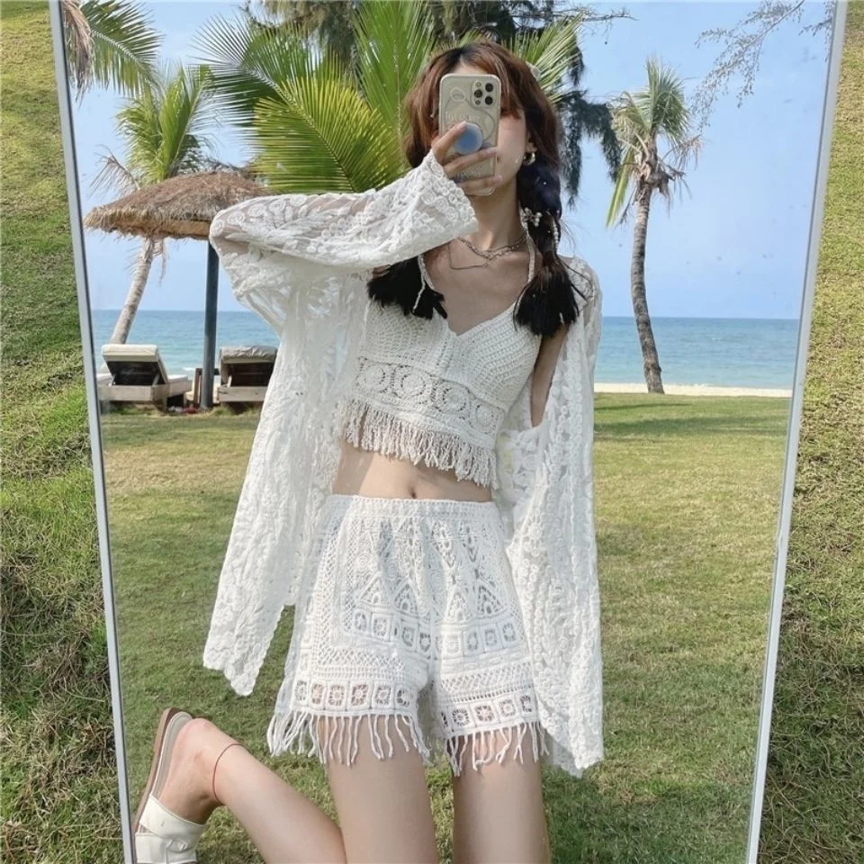 

Women's Knitted Swimsuit Tee-Piece Set Slimming Sun Protection Sexy Pure Desire Beach Swimming Wear V-Ne Polyester