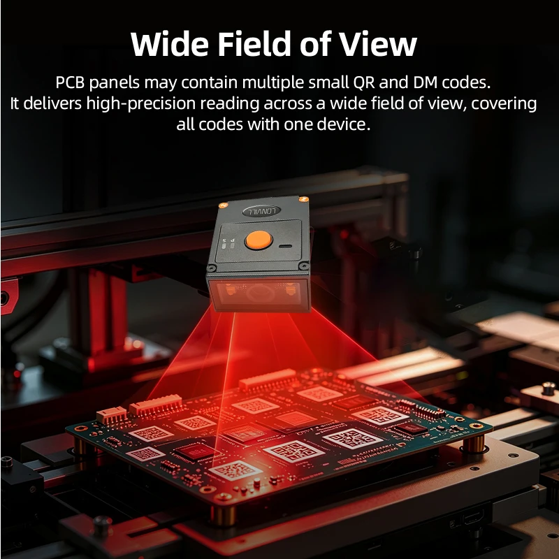 LONVILL High-Resolution Fixed Mount 2D Barcode Scanner for Blurry Reflow-Oven Damaged PCB Codes Reading