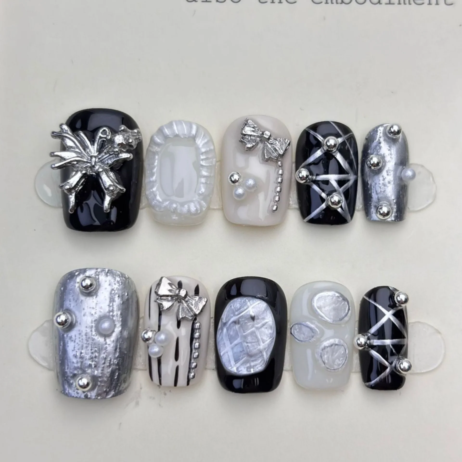 10st handgemaakte kunstnagels kunst kleurrijk kort vierkant rond druk op nagels tip verguld bloem glitter patroon nep nagel kunst afgewerkt