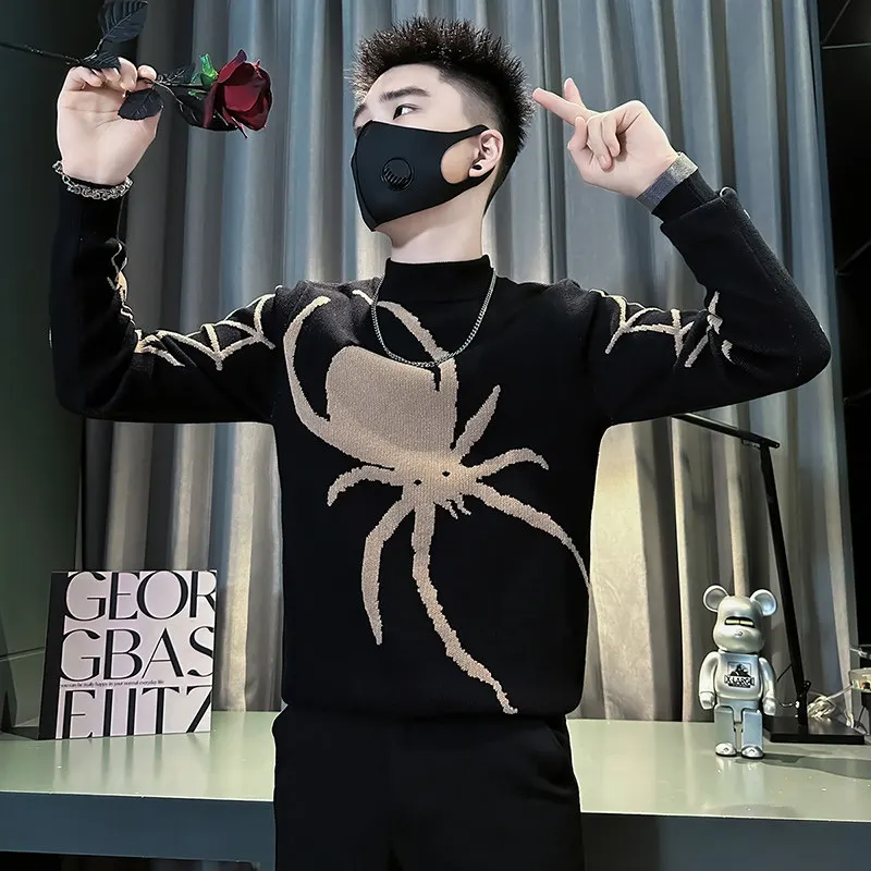 

Slim Fit Spider Knitted Sweater XS Size Men's Base Layer irt Winter Faion Youthful Long Sve round Ne Collar Top