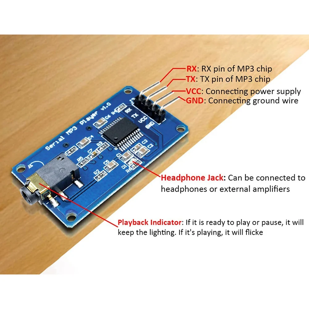 YX5300 UART 제어 직렬 MP3 음악 플레이어 모듈 지지대 MP3 / WAV 마이크로 SD SDHC 카드/AVR/ARM/PIC(3 개)