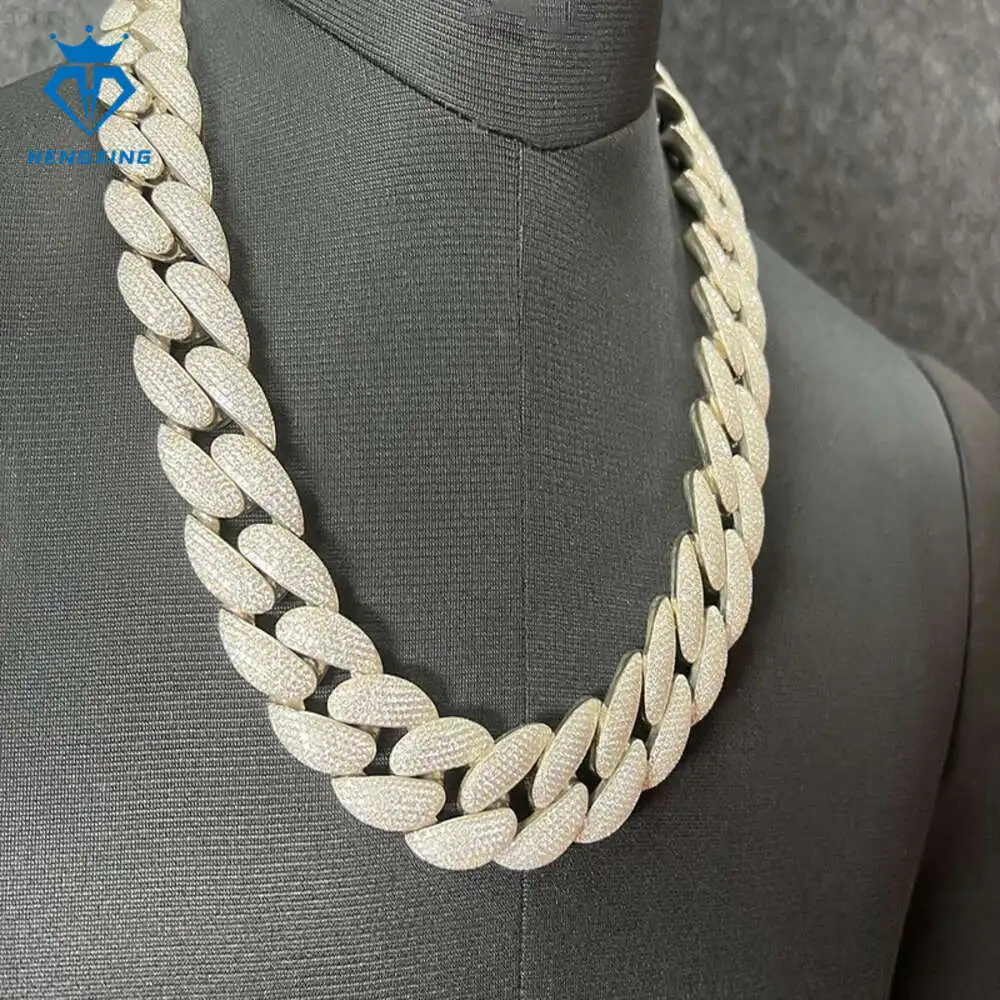 

18mm Hip Hop Jewelry 925 Silver Iced Out Cuban Chain Vvs Moissanite Diamond Miami Cuban Link Chain