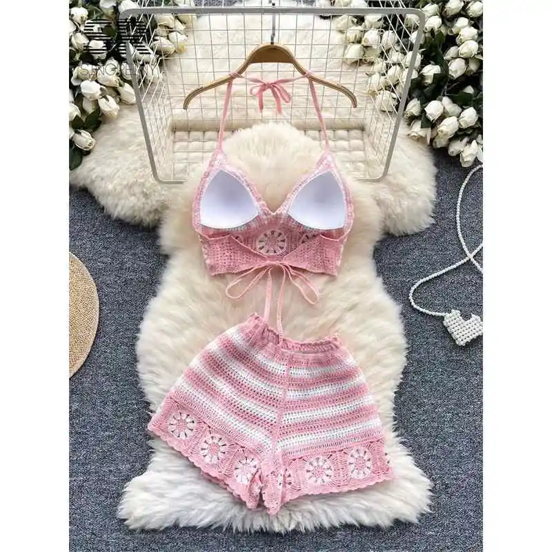 

Пляжный вязаный костюм Sineiny из 2 предметов для женщин: повседневный, удобный, дышащий, из других материалов, 100% модный комплект