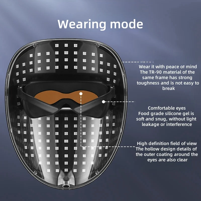 قناع الوجه LED القابل لإعادة الشحن، قناع التجميل الفوتون LED لتجديد شباب البشرة، قناع التجميل المنزلي لشد الوجه وتبييضها والعناية بالبشرة