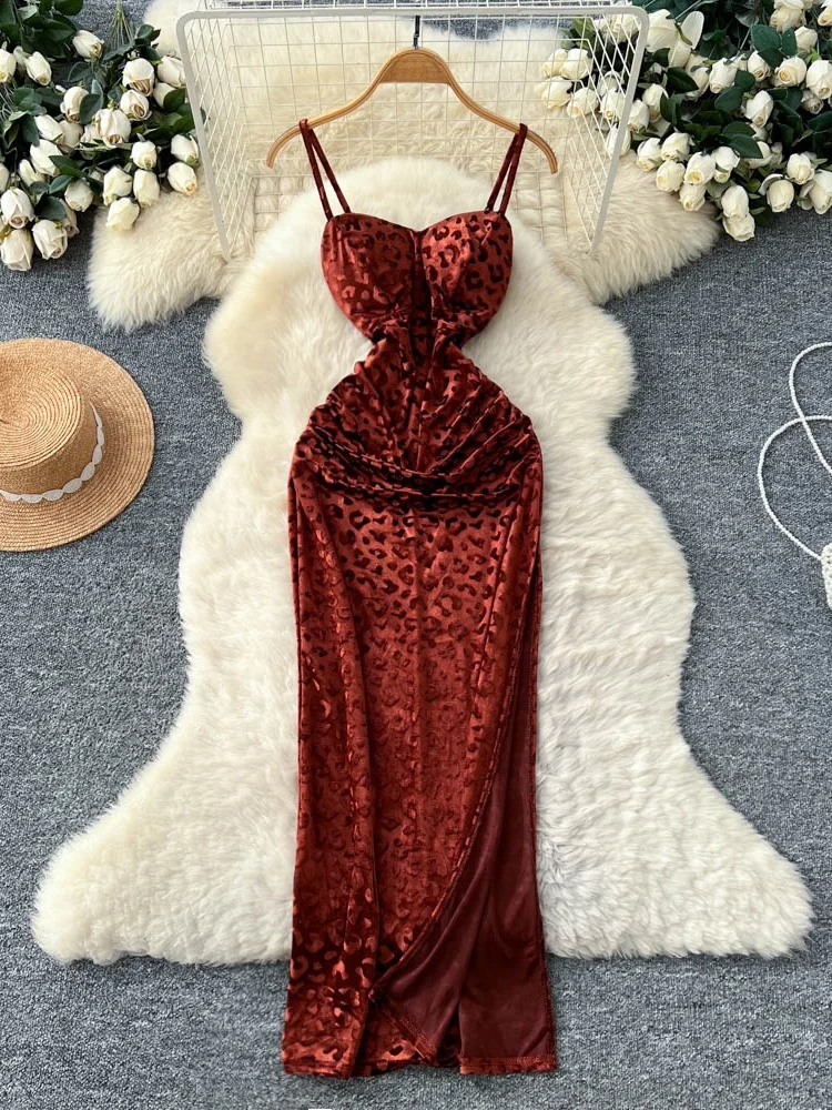 E Vestido Cruzado con Hombros Descubiertos para Mujer, Otoño Invierno, Cintura Alta, Abertura Lateral, Vestido Ajustad...