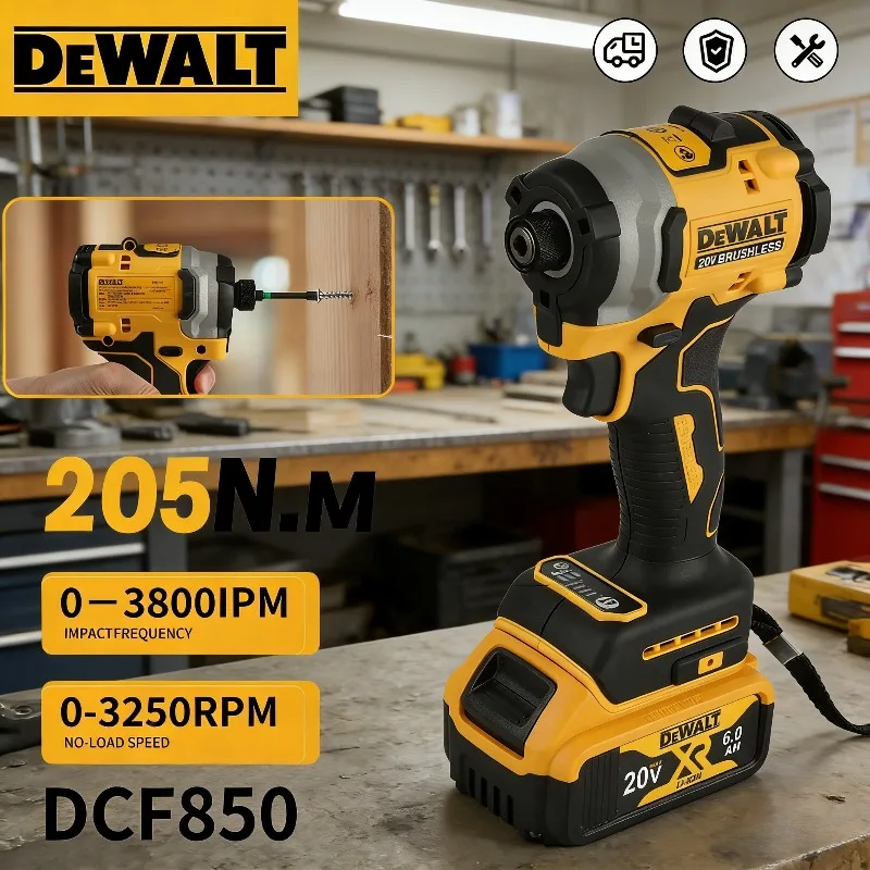 

Бесщеточный ударный гайковерт DeWALT DCF850, беспроводной интеллектуальный инструмент, 3250 об/мин, 205 Нм, высокомощный электрический инструмент для аккумулятора DeWALT 18В.