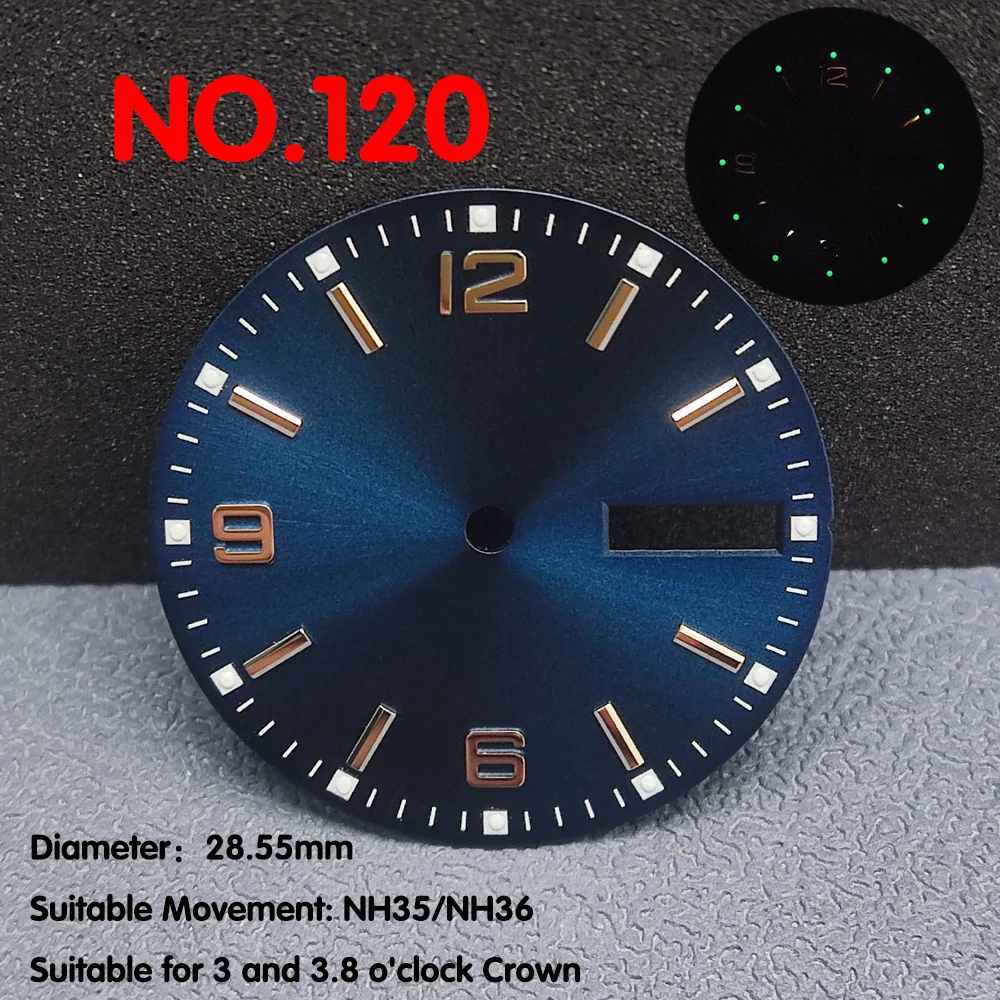 Replacement of 28.55MM dial, dual calendar dial, NH35/NH36 quartz movement watch, night vision dial modification part