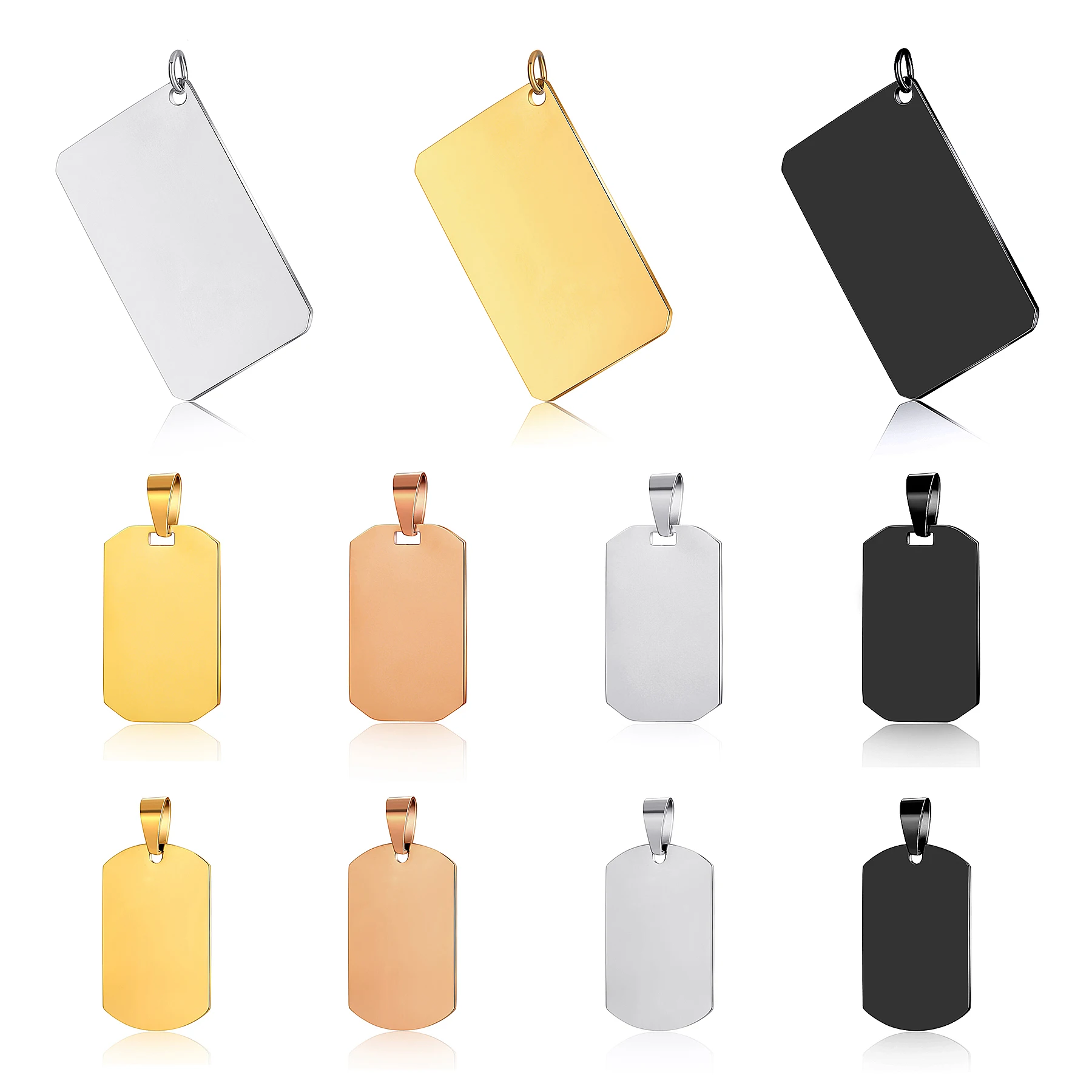 10pcs Wholesale Rectangular Dog Tag Stainless Steel Military Id Tag Pendant Titanium Steel Necklace Army Male Jewelry