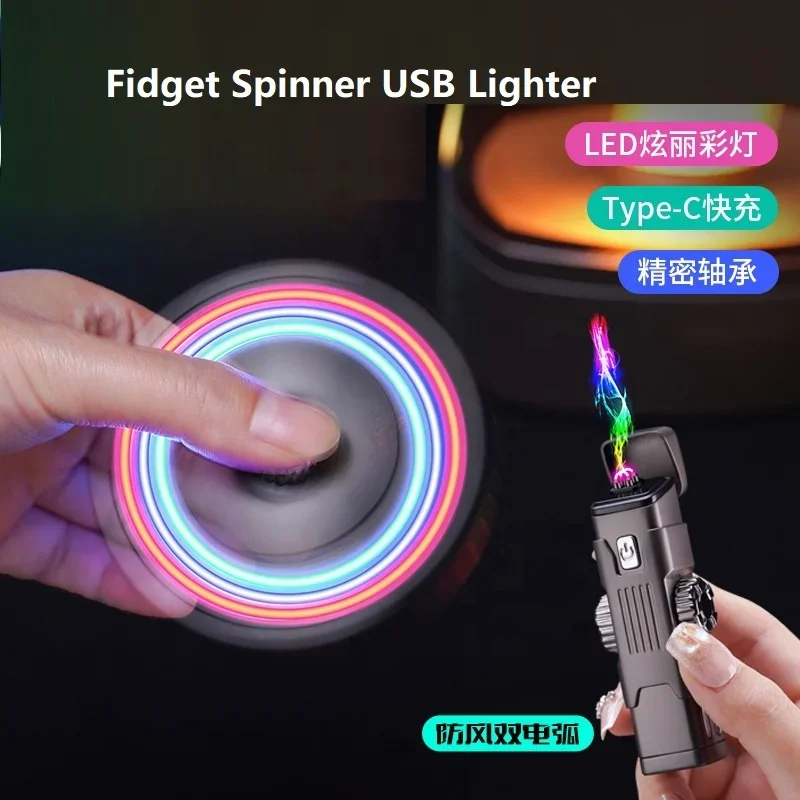 

Usb Lighter Dual Arc Colorful Light Charging Lighter Mecha Style Rotary Gyroscope Windproof Double Arc Lighter