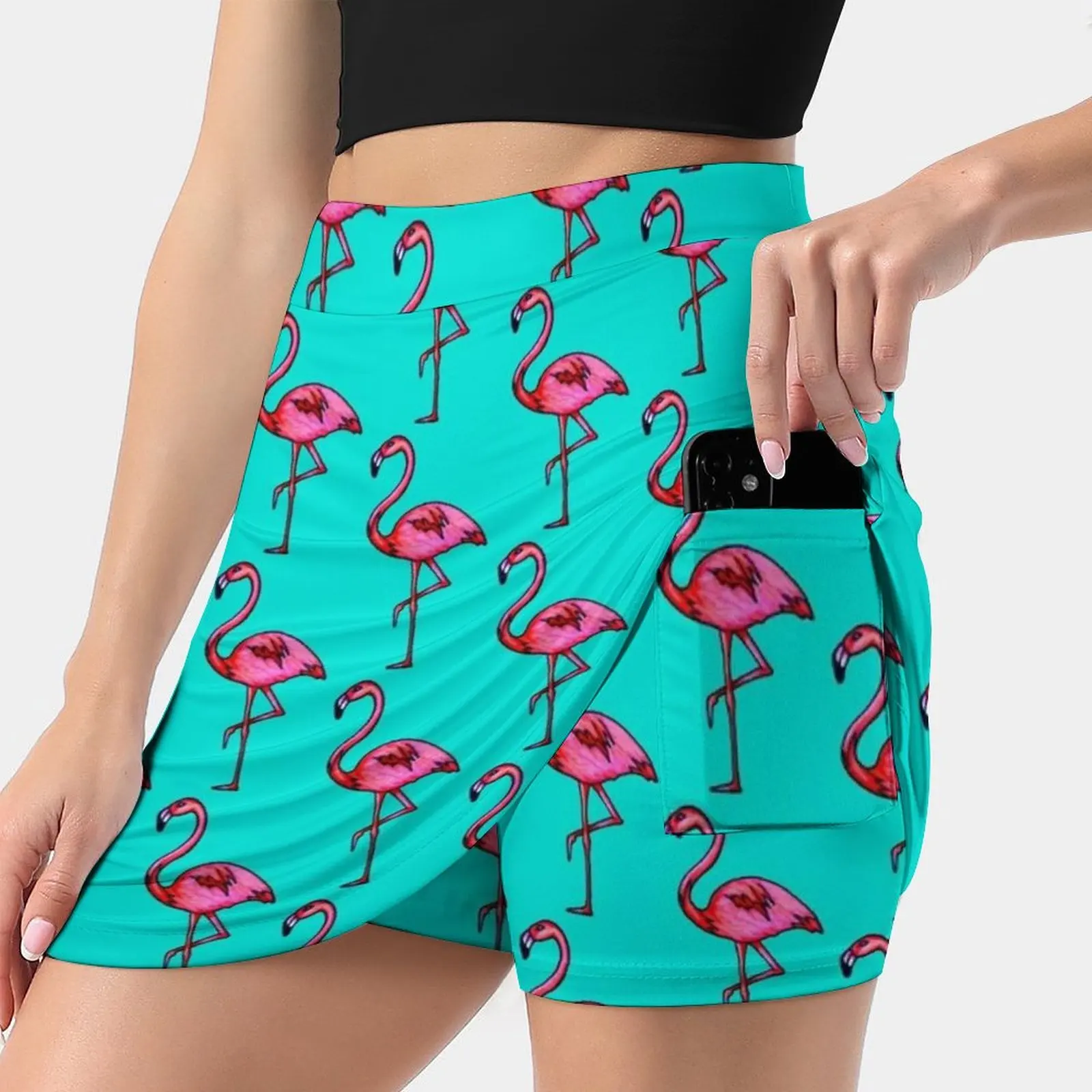 

Flamingo Women's skirt With Hide Pocket Tennis Skirt Golf Skirts Badminton Skirts Running skirts Ink Flamingo Designer Cool