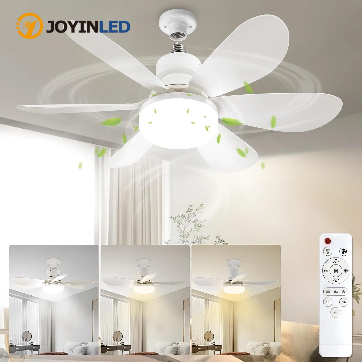 Luz de Ventilador de Teto Dimmable JOYINLED, Lâmpada LED de 30W/40W com Controle Remoto, 6 Lâminas, Soquete E27, para Quarto e Escritório, 85-265V