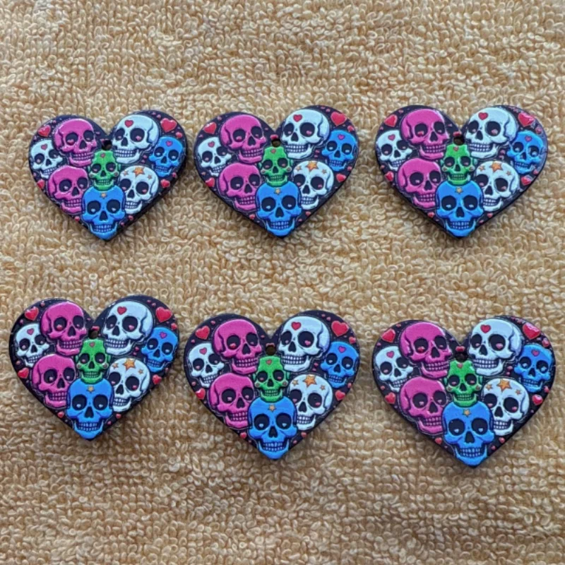 10pcs Halloween Couple Skull Love Acrylic DIY Pendant Earrings Necklace Accessories