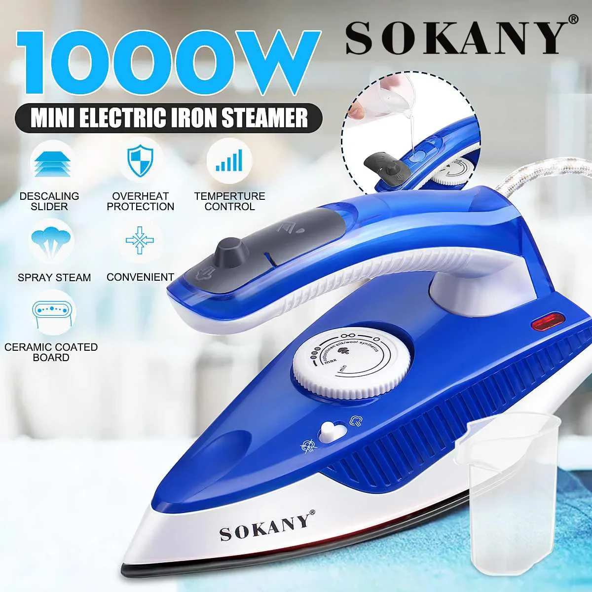 Steam Iron for Clothes, 1000 Watt Clothing Iron Steamer, Titanium Infused Ceramic Sole Plate, Self Clean, Even Heat Distribution