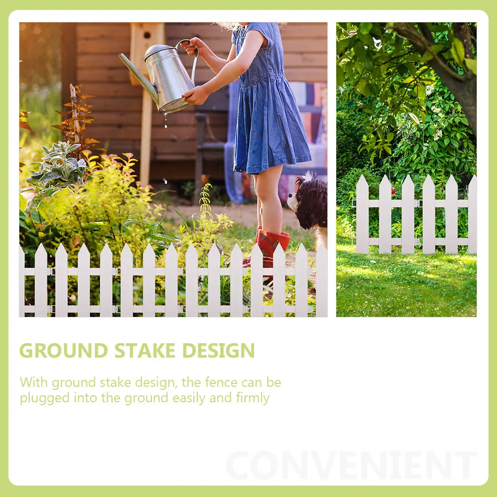 

5 Sets White Plastic Garden Fence 25Lx30H Picket Fence Ground Stakes Lawn Flowerbed Borders Decorative Edging Fences Garden