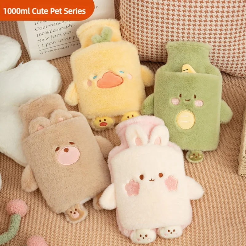Water-filled hot water bag for heating and warming the stomach, featuring cute animal plush designs
