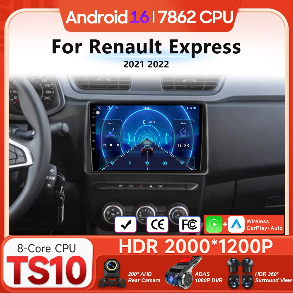 

Android 16 For Renault Express 2021 2022 Car Multimedia Player Carplay Auto Head Unit Radio Video Wifi Navigation Stereo GPS BT