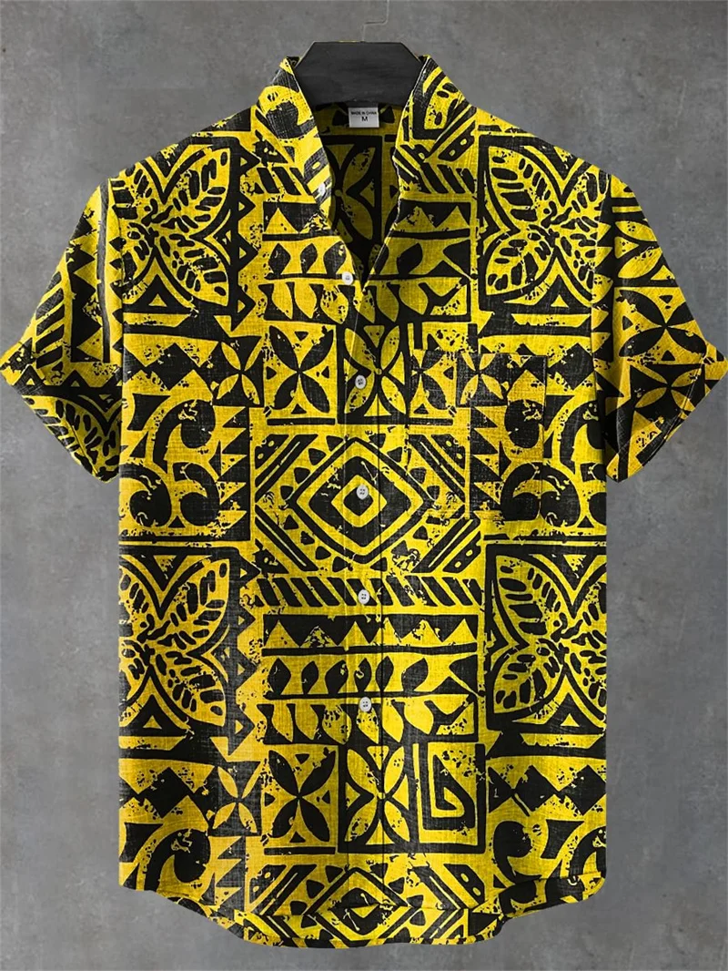 Sommerliches Ethno-Design Casual Top mit Katzenmuster Kurzärmliges Modisches Retro-Herrenhemd – Detail 2