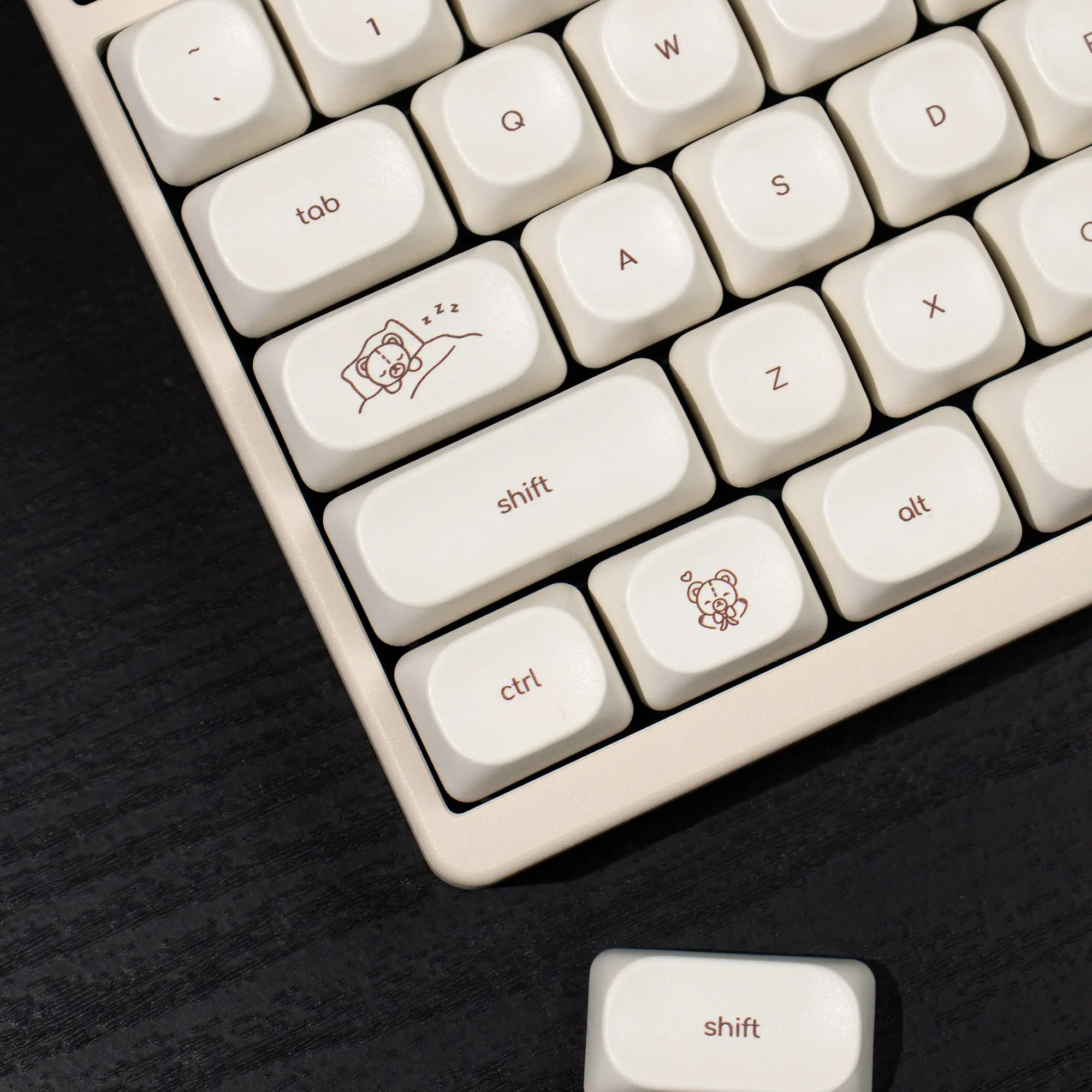Cute Bear Keycap PBT Sublimation MOA Profile Round Ball Cap Simple Milky White Small Font Mechanical Keyboard Keycaps 125 Keys