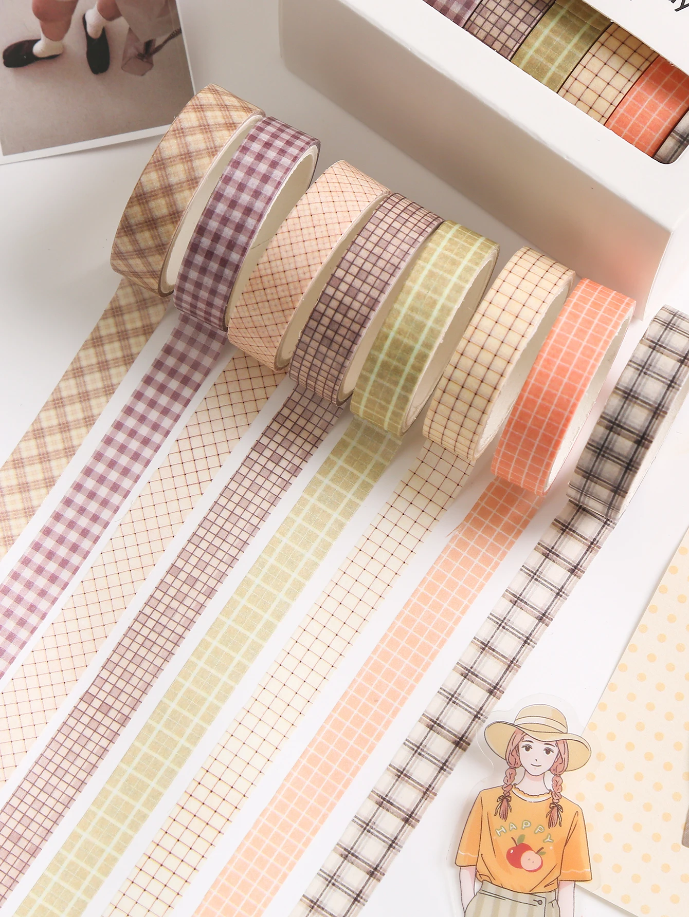 8 Rollen Ästhetisches Blumen-Washi-Tape-Set, Vintage-Blumen- & Karo-Dekorationsstreifen für Tagebuch, Planer, Scrapbook & DIY-Bastelarbeiten – Detail 6