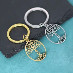 Tree of life with a DNA Trunk Pendant Keychain For Men Women Stainless Steel Genealogy Keyring Bioscience Molecule Key Chains