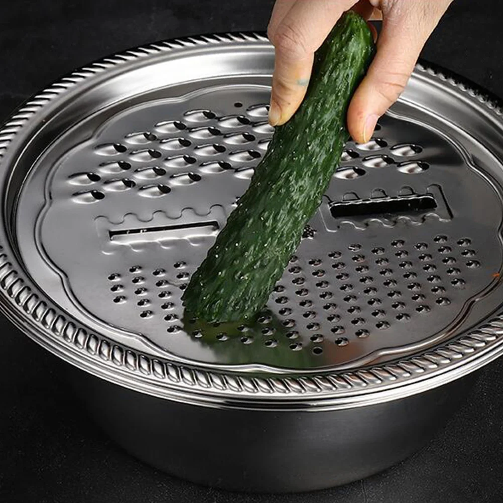 

2pcs Stainless Steel Grater Multipurpose Chopping Tool Household Tray Slicer Rustless Draining Wear Resistant Set Kitchen Bar