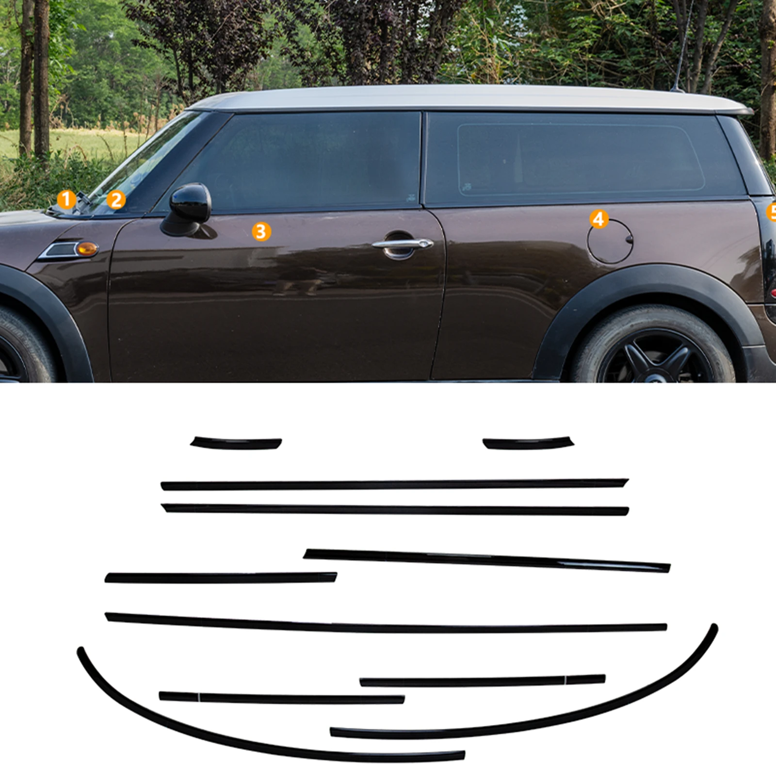 Für MINI Clubman R55 2008-2014 Außenfenster-Zierleiste Hochglanz-Schwarz Türrahmen-Styling Dekor-Abdeckung