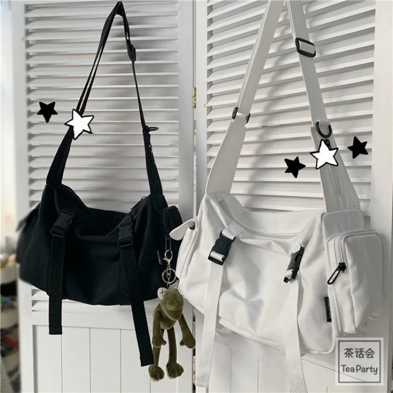 Bolsos cruzados de lona para mujeres y hombres jóvenes, bolsos casuales de gran capacidad a la moda, bolsos de hombro, bolso mensajero de Color sólido para mujeres