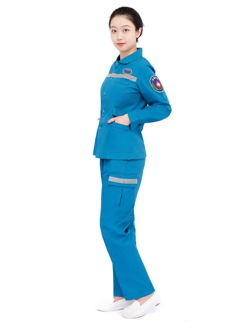 Medical Staff Emergency Out-Call Hospital Working Clothes Set Long Sleeved Uniform with Reflective Stripes