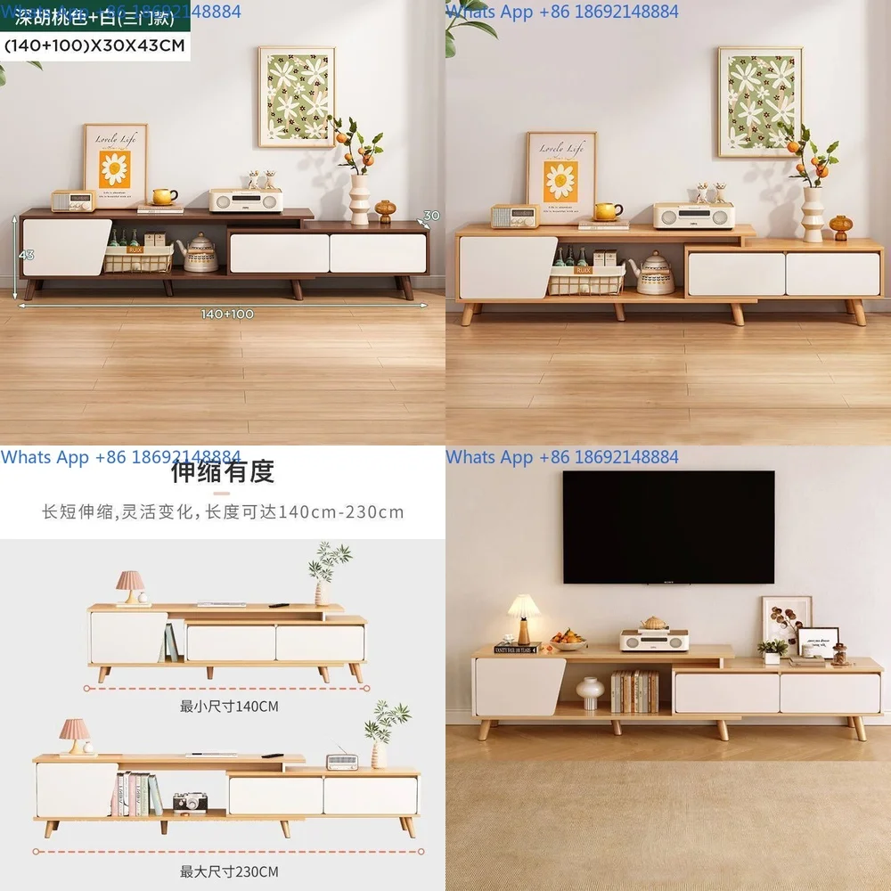 

Modern Wooden Leg TV Stand with Coffee Table Set Minimalist Extendable Living Room Furniture