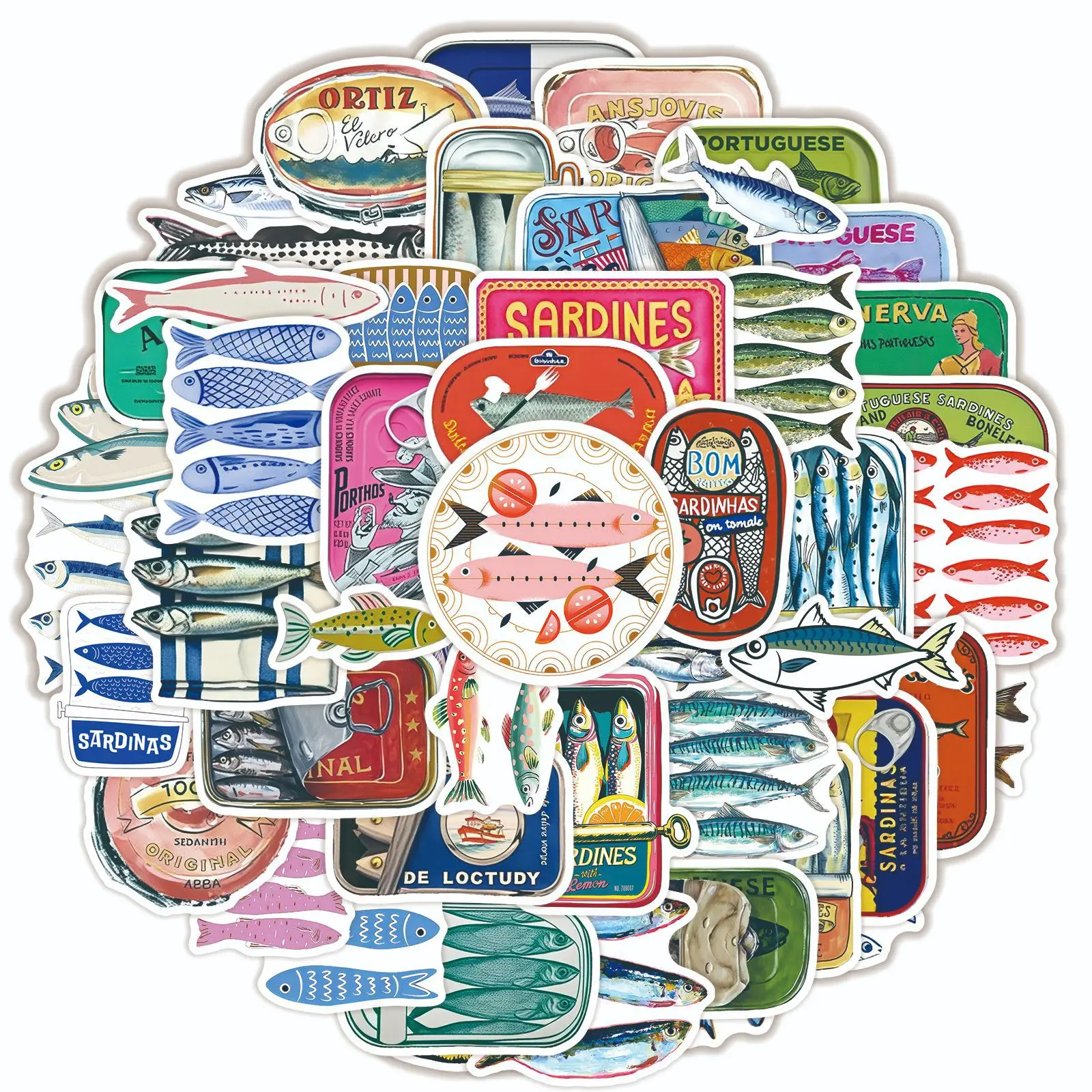 50-Pack Ins Style Sandstorm Fish Graffiti Stickers for Journaling Phone Album Helmet Guitar Fridge Luggage Waterproof DIY Decals