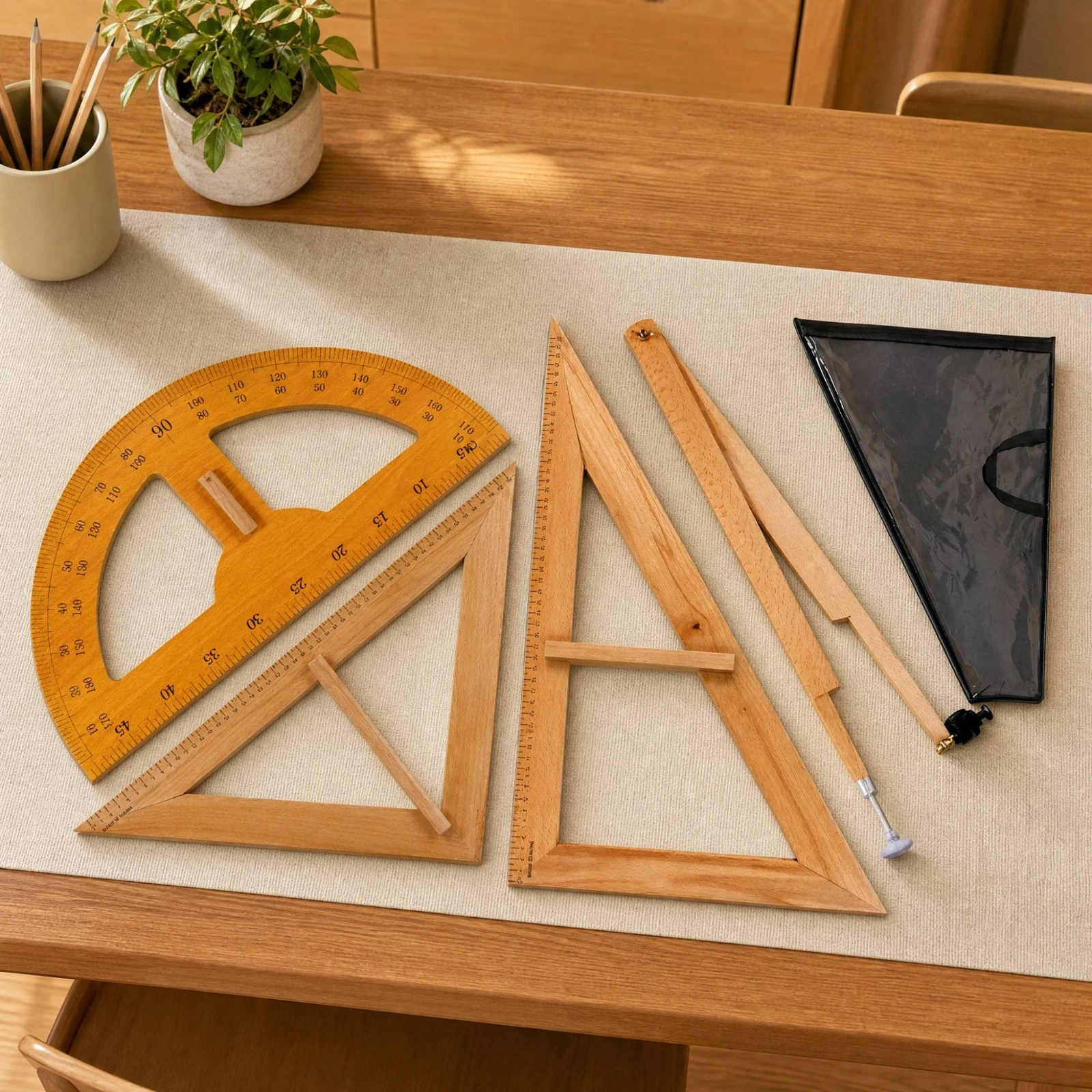 4 Pieces Blackboard Geometry Kit Raised Grips Classroom Geometry Drawing Set Blackboard Drawing Instrument Set Clear Graduations
