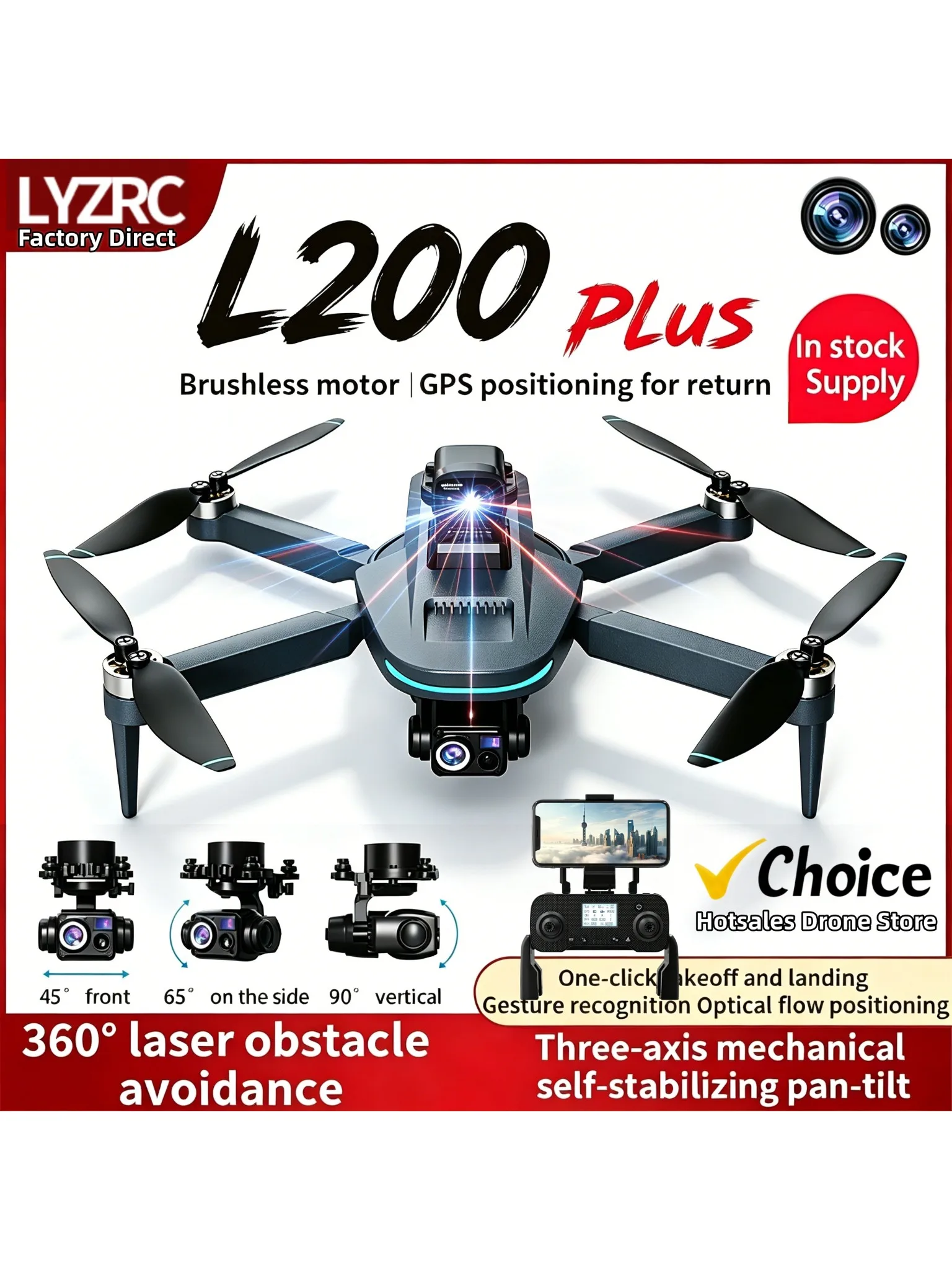 Nowy dron L200 Plus GPS z fabryki, profesjonalny, 4K HD, z podwójnym obiektywem, 3-osiowym gimbalem i funkcją 360. ° Laserowy quadcopter RC z bezszczotkowym silnikiem i funkcją unikania przeszkód — 2