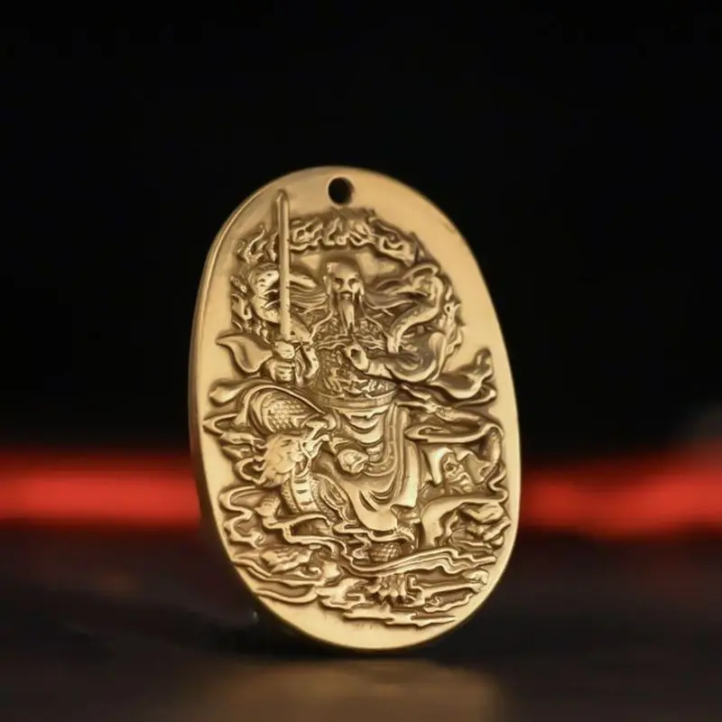 Taoist Pure Brass Ziwu Mantra Protective Keychain, Zhenwu Golden Light Charm Pendant, Raindrop Earring, and Car Ornament for Pea