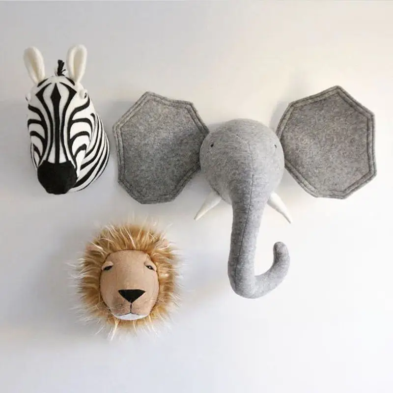 3D Zebra/Elephant/Giraffe Animal Head Wall Mount Children Stuffed Toys Kids Room Wall Home Decoration Accessories Birthday Gifts