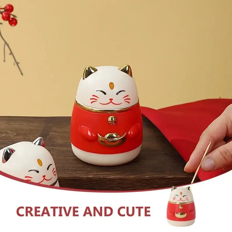 Cat Shaped Toothpick Dispenser Pop-up Automatic Cute Decoration Novelty Spring Festival Gift Home Toothpick Storage Box