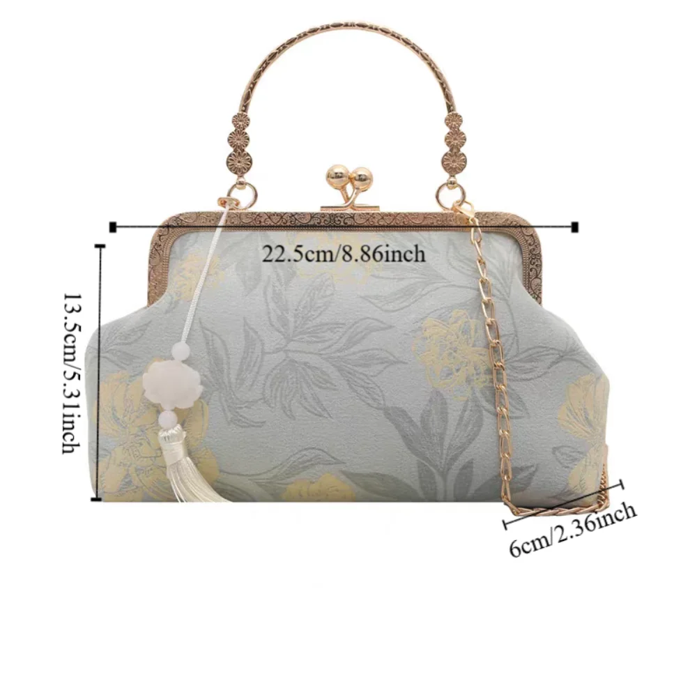 Flower Pattern Chinese Style Handbag Cheongsam Accessories Single Shoulder Hanfu Clutch Bag Elegant with Pendant